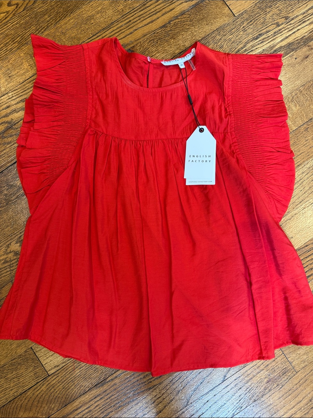 English Factory Vibrant Red Ruffle Sleeve Top